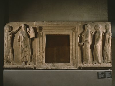 Apollo and the Nymphs, relief from the Passage of the Theores, from Thasos, before 480 BC by Greek